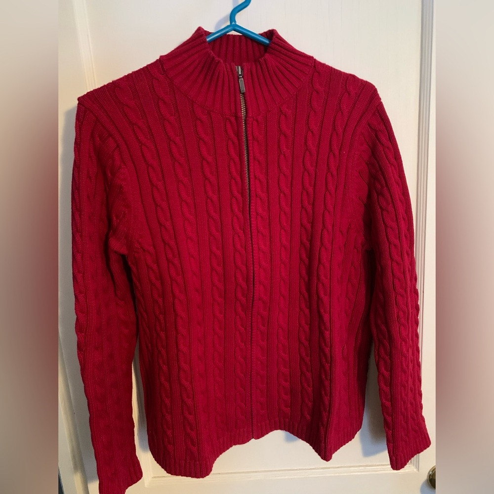 LL Bean Women’s Double L Red Cable Knit Sweater